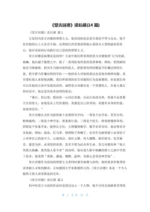 《堂吉诃德》读后感(14篇)
