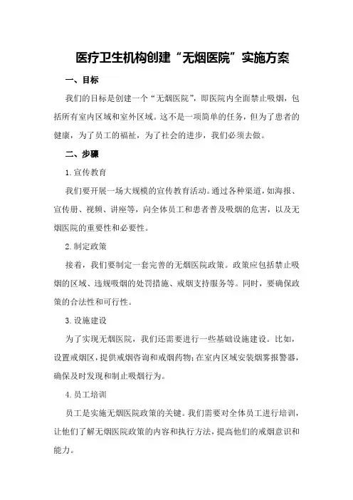 医疗卫生机构创建“无烟医院”实施方案