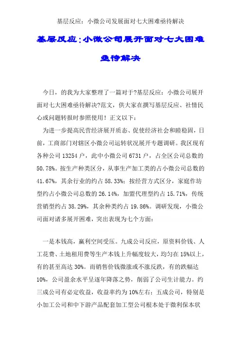 基层反映：小微企业发展面临七大困难亟待解决