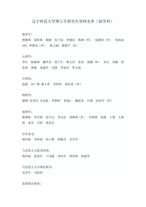 辽宁师范大学博士生研究生导师名单(按学科)