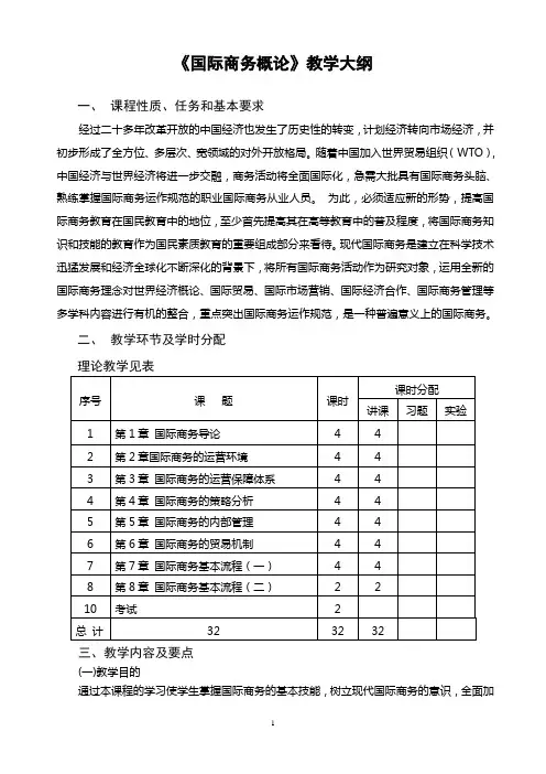 《国际商务概论》教学大纲11级