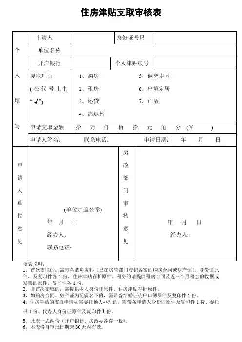 住房津贴支取审核表.doc
