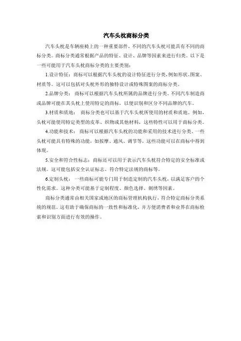 汽车头枕商标分类