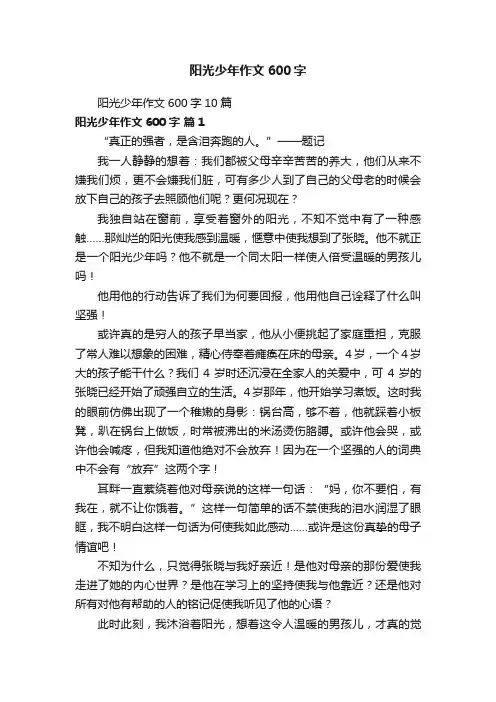 阳光少年作文600字10篇