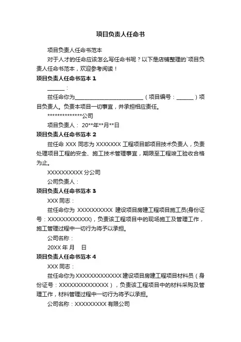 项目负责人任命书