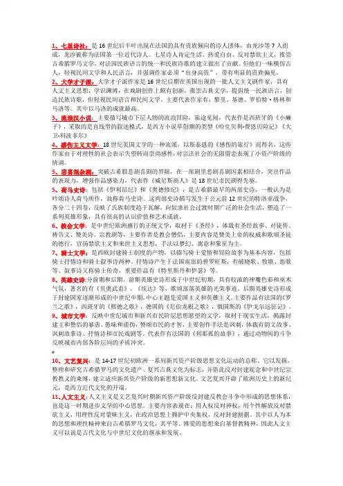 外国文学史名词解释集锦