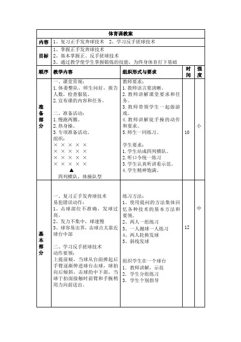 人教新课标小学体育五至六年级《4.乒乓球 4.反手削球》优质课教学设计_1