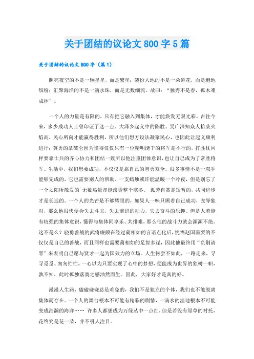 关于团结的议论文800字5篇