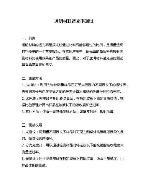 透明材料透光率测试