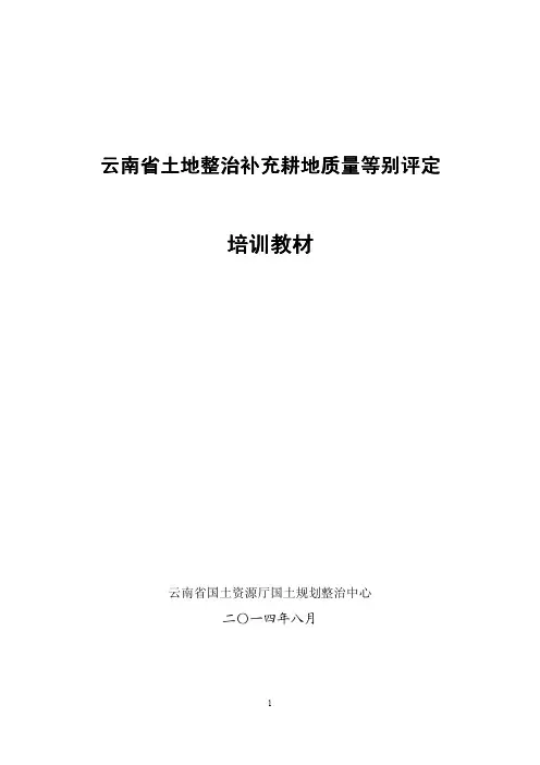 云南省土地整治补充耕地质量等别评定