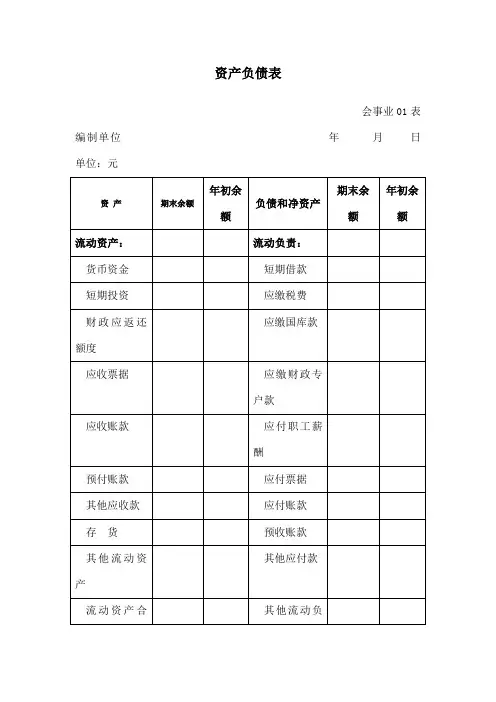 事业单位会计报表格式