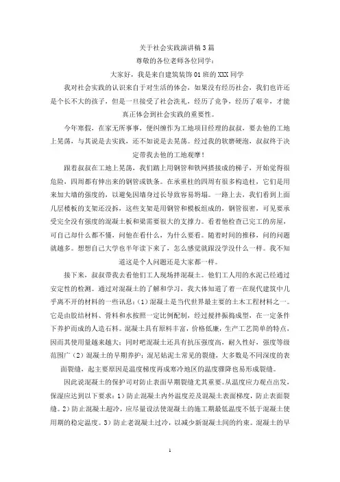 最新社会实践演讲稿3篇(5)