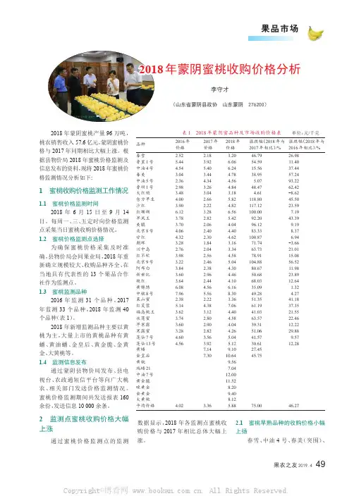 2018年蒙阴蜜桃收购价格分析