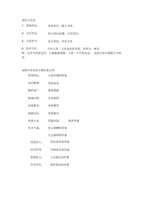 高中古诗词鉴赏必背术语