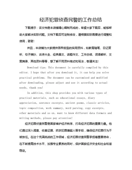 经济犯罪侦查民警的工作总结
