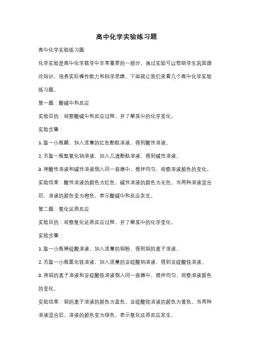 高中化学实验练习题
