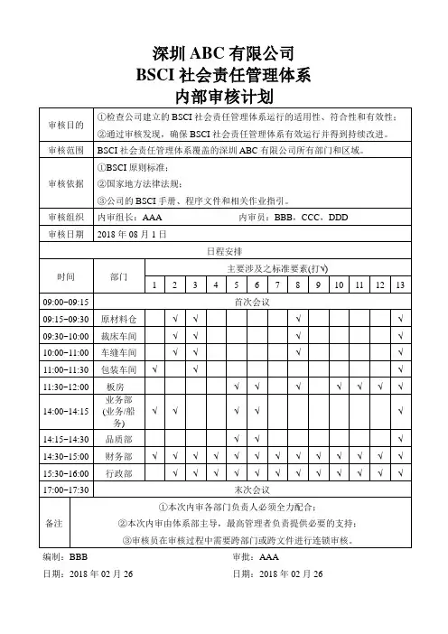 2018年BSCI内部计划与内审报告(全套)