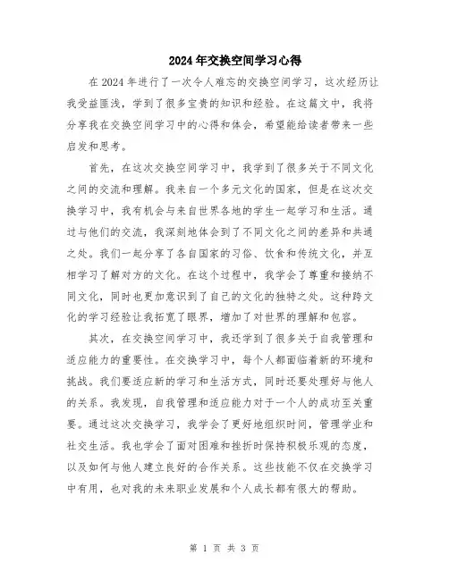 2024年交换空间学习心得