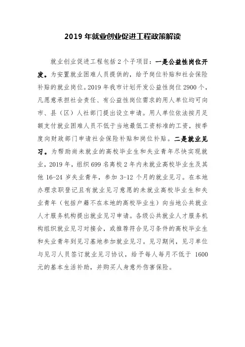 2019年就业创业促进工程政策解读