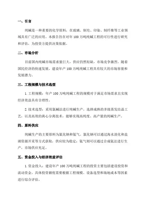 年100万吨纯碱工程可行性研究报告