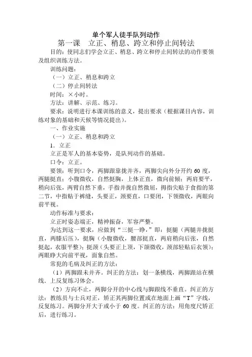 单个军人徒手队列动作