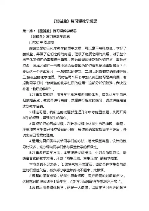 《酸碱盐》复习课教学反思