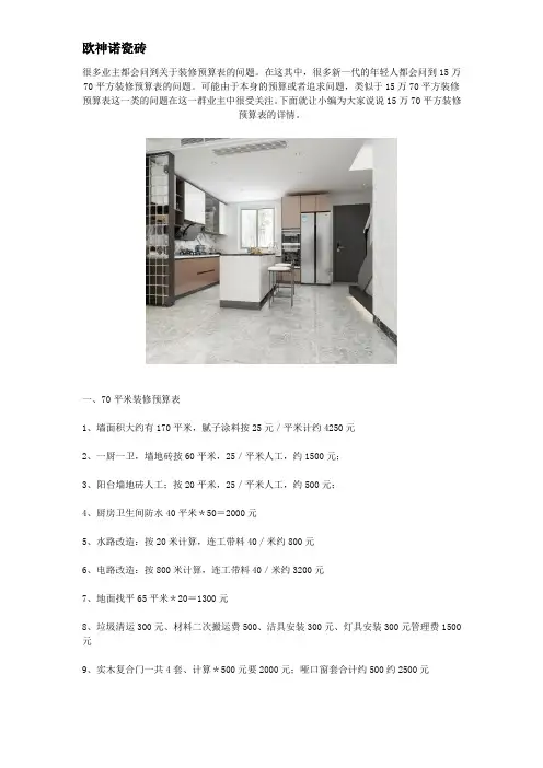 15万70平方装修预算表
