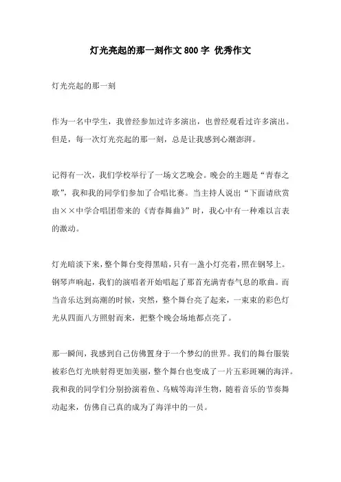 灯光亮起的那一刻作文800字 优秀作文