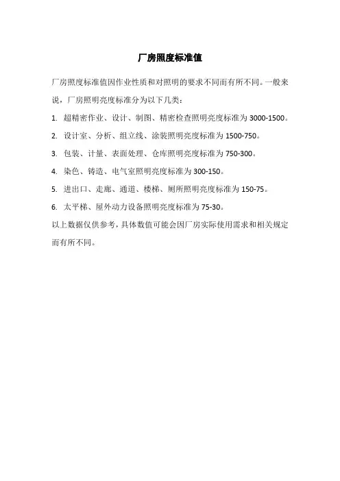 厂房照度标准值