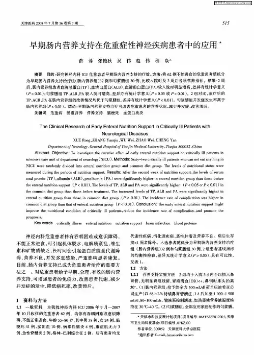 早期肠内营养支持在危重症性神经疾病患者中的应用