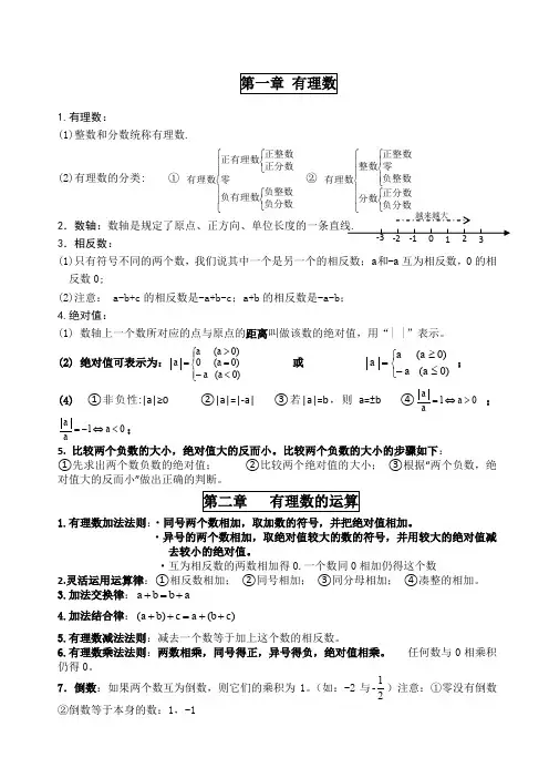 浙教数学七年级上知识点总结