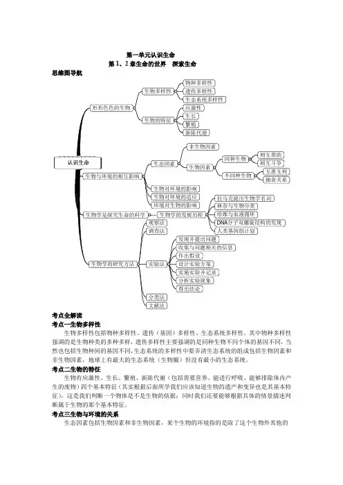 七年级生物上下册思维导图和知识点