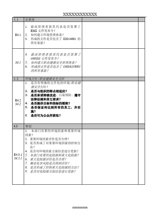 14001-18001环境管理体系审核检查表