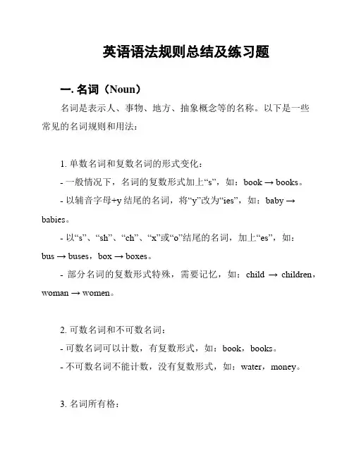英语语法规则总结及练习题