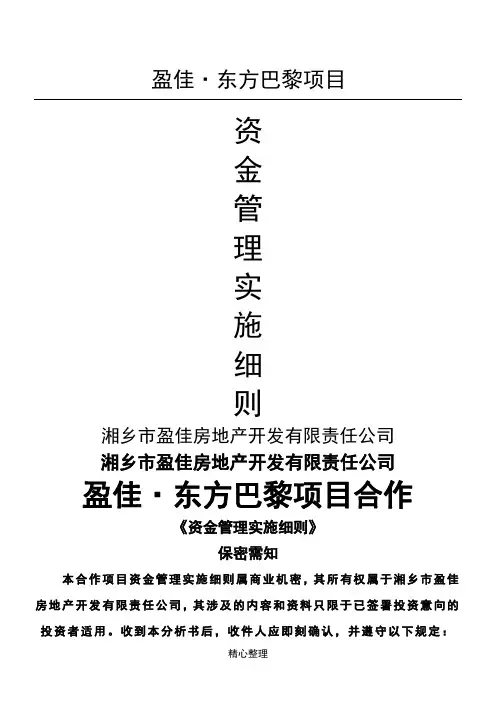项目合作资金管理实施细则-房地产盈佳·东方巴黎项目