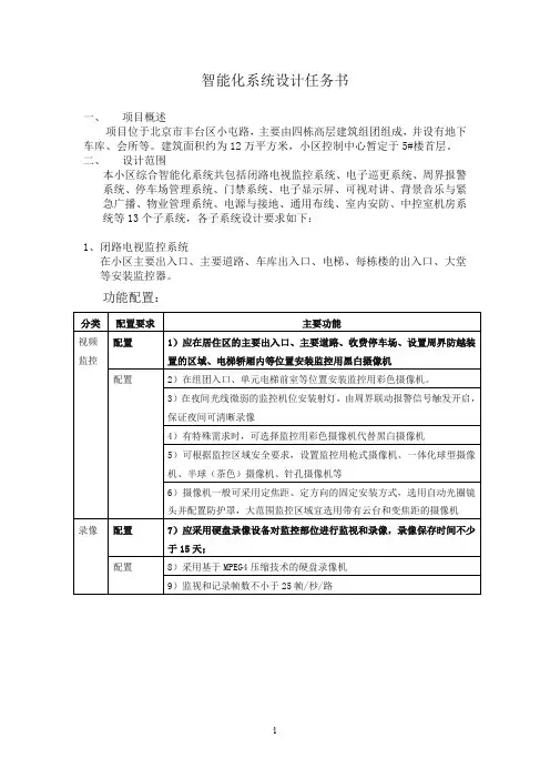 XXX小区智能化系统设计任务书