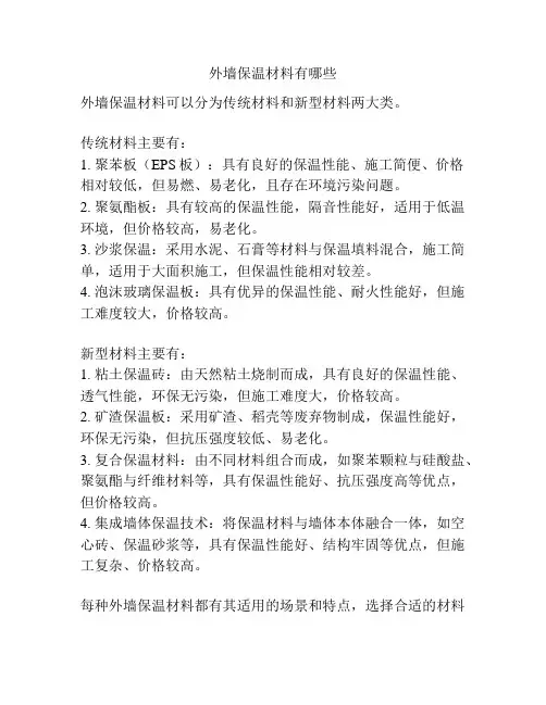 外墙保温材料有哪些