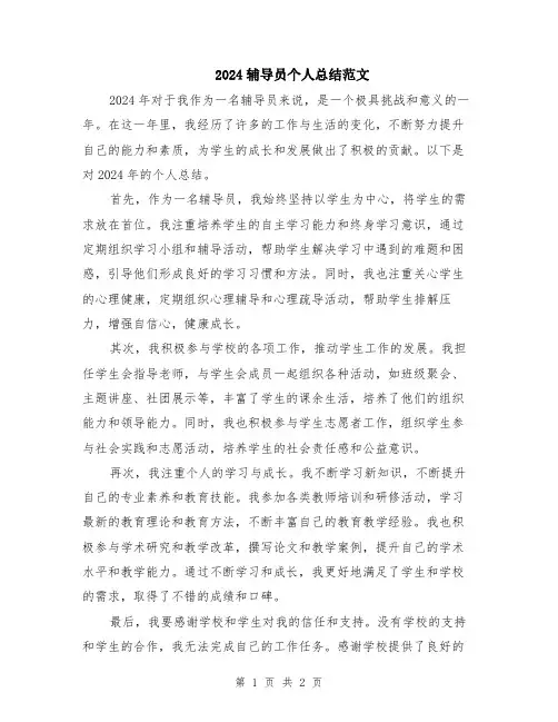 2024辅导员个人总结范文