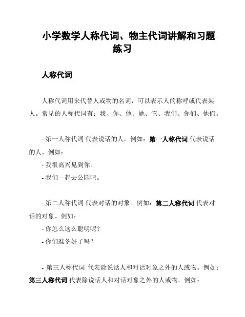 小学数学人称代词、物主代词讲解和习题练习