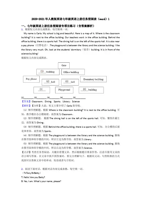 2020-2021年人教版英语七年级英语上册任务型阅读(word)1