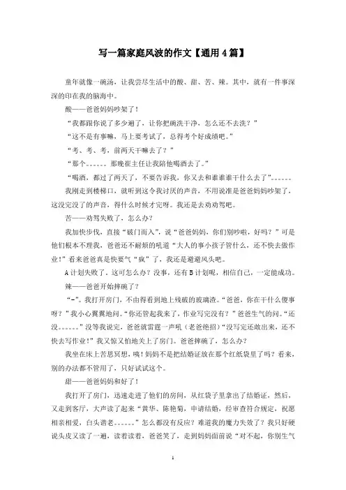 精选写一篇家庭风波的作文【通用4篇】