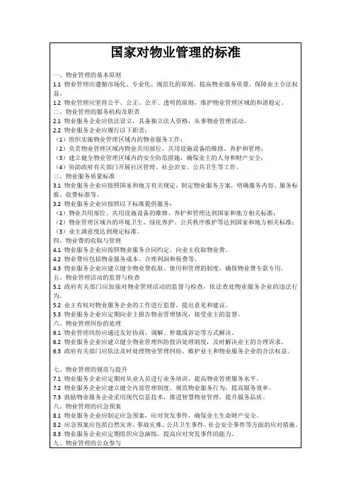国家对物业管理的标准
