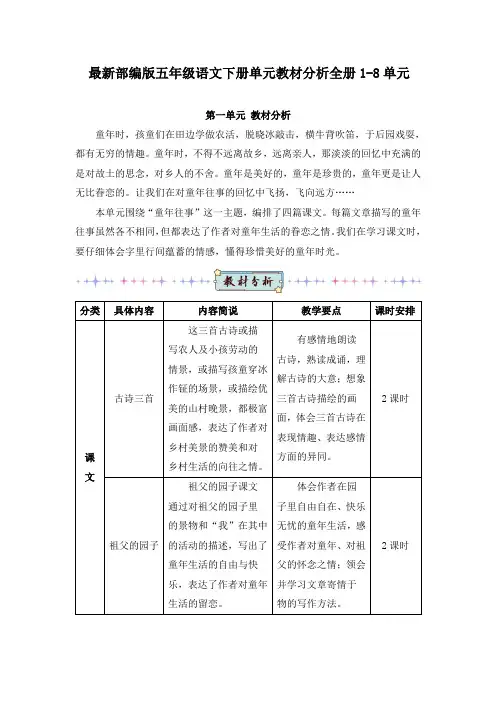 最新部编版五年级语文下册单元教材分析(精编)全册1-8单元