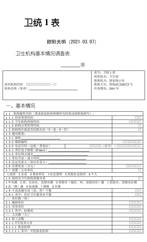 2021年卫生统计报表1-7及其附表