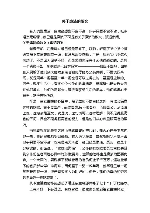 关于廉洁的散文