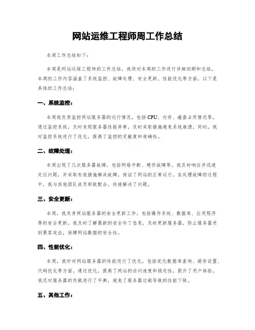 网站运维工程师周工作总结