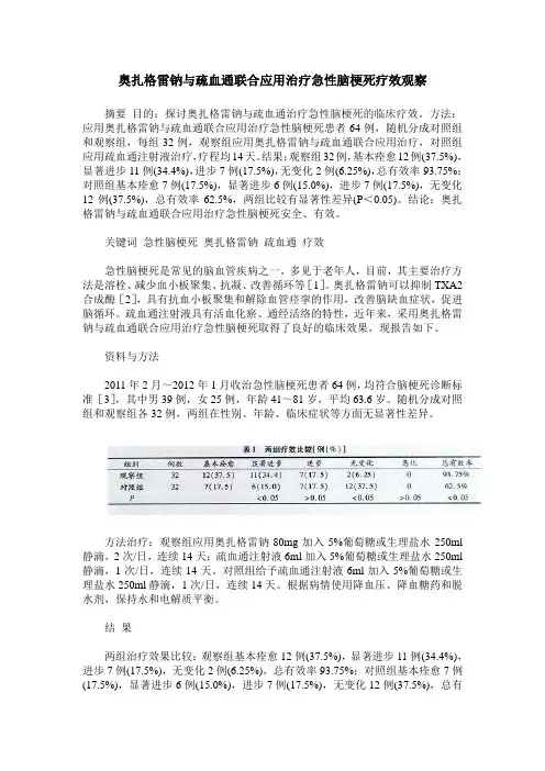 奥扎格雷钠与疏血通联合应用治疗急性脑梗死疗效观察