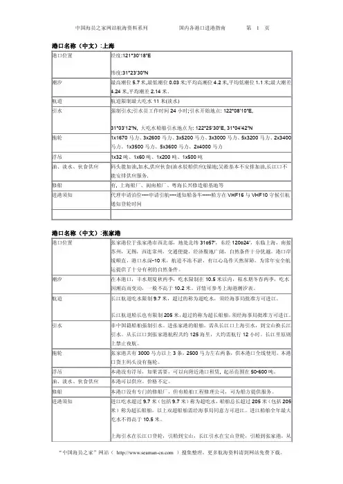 国内各港口进港指南