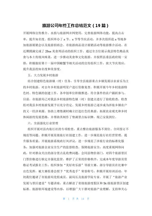 旅游公司年终工作总结范文(19篇)