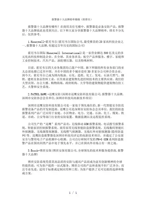 报警器十大品牌榜单揭晓(附排名)